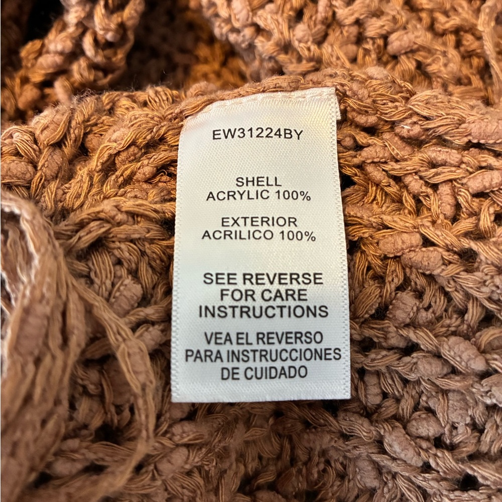En Creme Rust-Brown Fringed Knit Crewneck Sweater - Picture 3 of 3